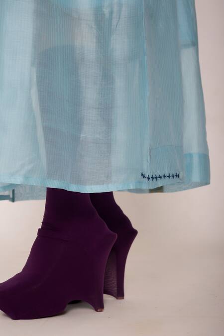 Buy_JAYATI GOENKA_Blue 50% Cotton And 50% Silk Band Collar Mandarin Shirt Dress _Online_at_Aza_Fashions