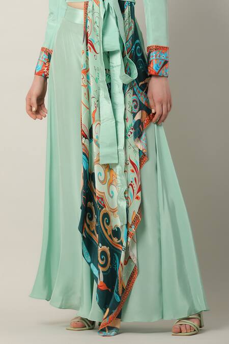 Shop Limerick By Abirr N' Nanki Green Crepe Flared Pant Online at Aza Fashions Shop_Limerick By Abirr N' Nanki_Green Crepe Flared Pant _Online_at_Aza_Fashions