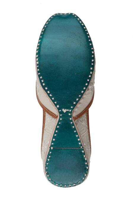 Imlee Jaipur_Grey Embroidered Thread And Sequin Work Moccasin Juttis _at_Aza_Fashions
