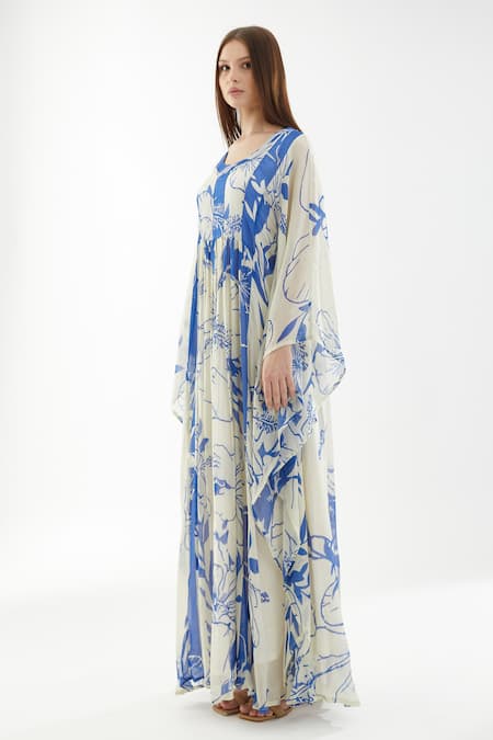 Shop_Koai_Blue Chiffon Floral Round Pattern Kaftan _Online_at_Aza_Fashions