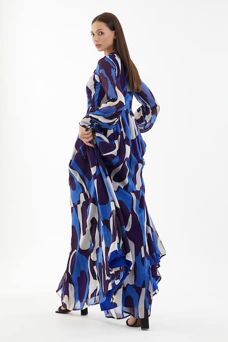 Koai Blue Chiffon Abstract V Neck Pattern Maxi Dress Online at Aza Fashions Koai_Blue Chiffon Abstract V Neck Pattern Maxi Dress _Online_at_Aza_Fashions