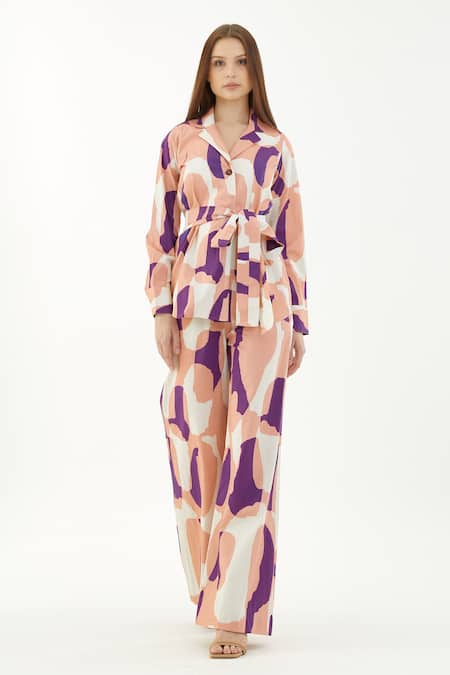 Koai_Purple Poplin, Cotton Abstract Pattern Pant For Kids_Online_at_Aza_Fashions