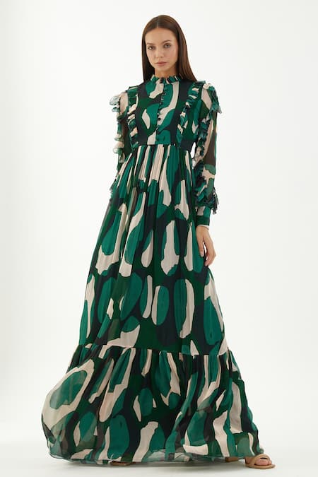 Buy Koai Multi Color Chiffon Abstract Round Frill Detailed Dress Online at Aza Fashions Buy_Koai_Multi Color Chiffon Abstract Round Frill Detailed Dress _Online_at_Aza_Fashions