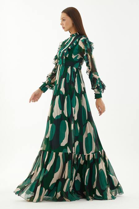 Shop Koai Multi Color Chiffon Abstract Round Frill Detailed Dress Online at Aza Fashions Shop_Koai_Multi Color Chiffon Abstract Round Frill Detailed Dress _Online_at_Aza_Fashions