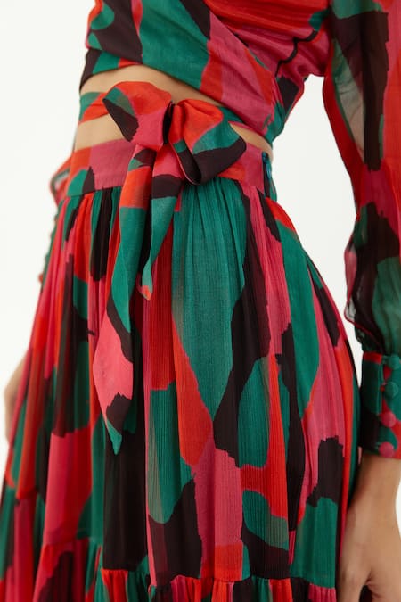 Buy Koai Multi Color Chiffon Abstract Pattern Tiered Skirt Online at Aza Fashions Buy_Koai_Multi Color Chiffon Abstract Pattern Tiered Skirt_Online_at_Aza_Fashions