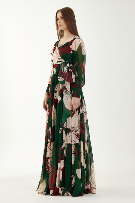 Koai_Multi Color Chiffon Floral V Neck Pattern Maxi Dress _Online_at_Aza_Fashions