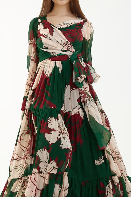 Shop_Koai_Multi Color Chiffon Floral V Neck Pattern Maxi Dress _Online_at_Aza_Fashions