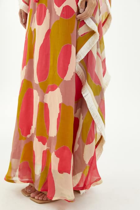 Shop Koai Multi Color Chiffon Abstract Round Pattern Kaftan Online at Aza Fashions Shop_Koai_Multi Color Chiffon Abstract Round Pattern Kaftan _Online_at_Aza_Fashions