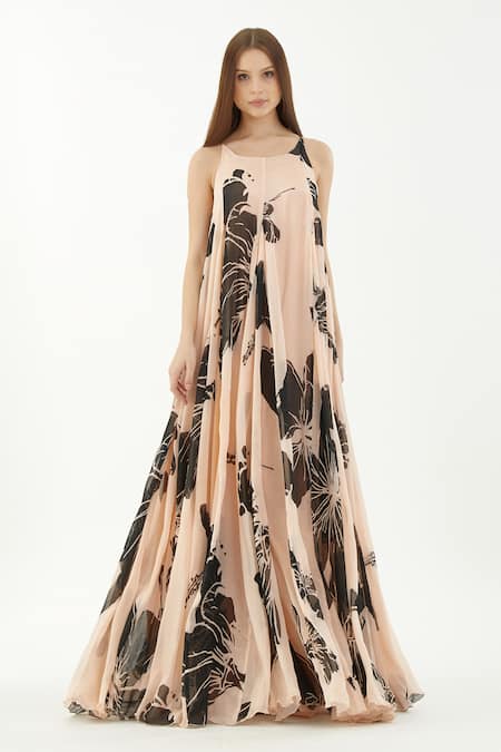 Buy Koai Pink Chiffon Hibiscus Round Pattern Maxi Dress Online at Aza Fashions Buy_Koai_Pink Chiffon Hibiscus Round Pattern Maxi Dress _Online_at_Aza_Fashions