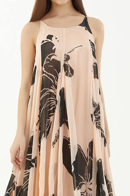 Koai Pink Chiffon Hibiscus Round Pattern Maxi Dress at Aza Fashions Koai_Pink Chiffon Hibiscus Round Pattern Maxi Dress _at_Aza_Fashions