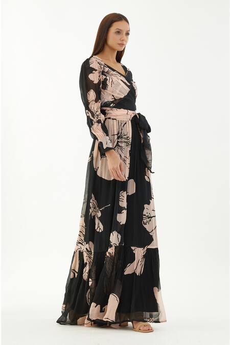 Koai_Pink Chiffon Floral V Neck Pattern Jumpsuit_Online_at_Aza_Fashions