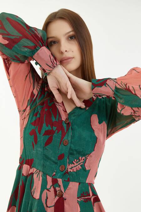 Shop_Koai_Multi Color Chiffon Hibiscus V Neck Pattern Maxi Dress_Online_at_Aza_Fashions