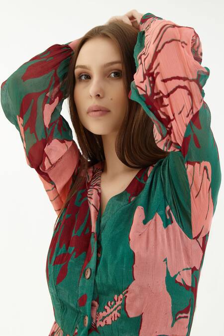 Koai_Multi Color Chiffon Hibiscus V Neck Pattern Maxi Dress_at_Aza_Fashions