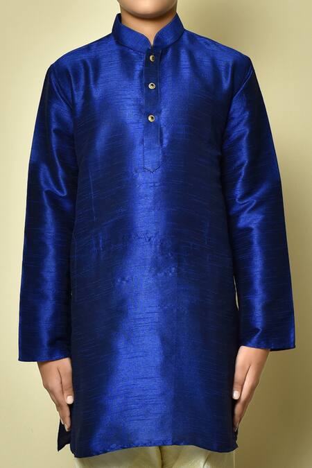 Petite Pomme_Blue Silk Patterned Kurta _Online_at_Aza_Fashions