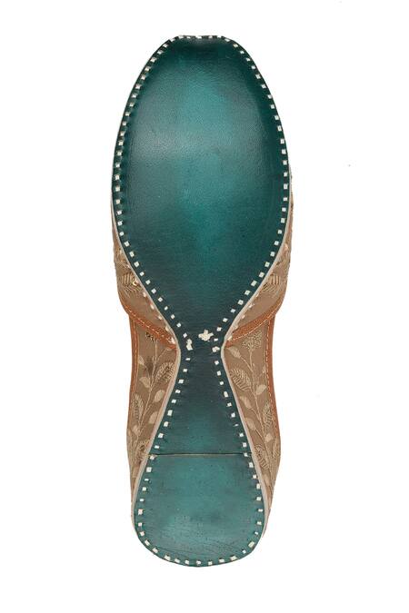 Imlee Jaipur_Brown Embroidered Leaf Pattern Juttis _at_Aza_Fashions