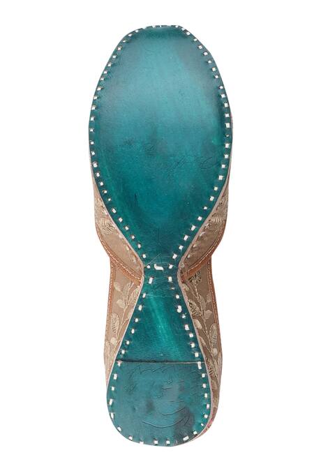 Imlee Jaipur_Brown Embroidered Leaf Thread Work Moccasin Juttis _at_Aza_Fashions