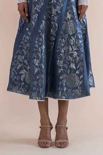Ekaya Banaras_Grey Handwoven Banarasi Silk Skirt_Online_at_Aza_Fashions