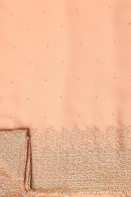 Shop_Two Sisters By Gyans_Peach Georgette Sequins Border Embroidered Saree With Unstitched Blouse Fabric _Online_at_Aza_Fashions