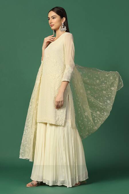 Two Sisters By Gyans Cream Georgette, Organza Embroidery, Sequins Round Cut-dana Kurta Sharara Set Online at Aza Fashions Two Sisters By Gyans_Cream Georgette, Organza Embroidery, Sequins Round Cut-dana Kurta Sharara Set _Online_at_Aza_Fashions