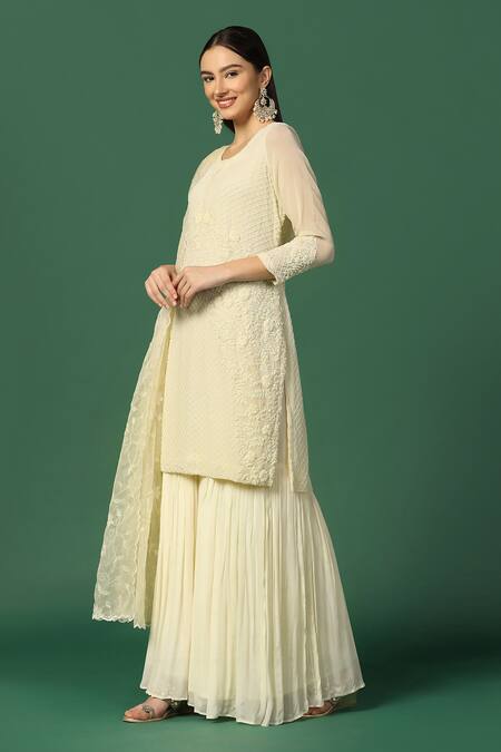 Buy Two Sisters By Gyans Cream Georgette, Organza Embroidery, Sequins Round Cut-dana Kurta Sharara Set Online at Aza Fashions Buy_Two Sisters By Gyans_Cream Georgette, Organza Embroidery, Sequins Round Cut-dana Kurta Sharara Set _Online_at_Aza_Fashions