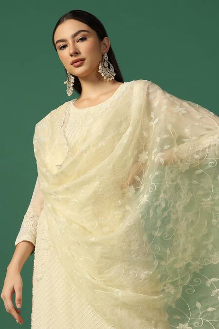 Shop Two Sisters By Gyans Cream Georgette, Organza Embroidery, Sequins Round Cut-dana Kurta Sharara Set Online at Aza Fashions Shop_Two Sisters By Gyans_Cream Georgette, Organza Embroidery, Sequins Round Cut-dana Kurta Sharara Set _Online_at_Aza_Fashions