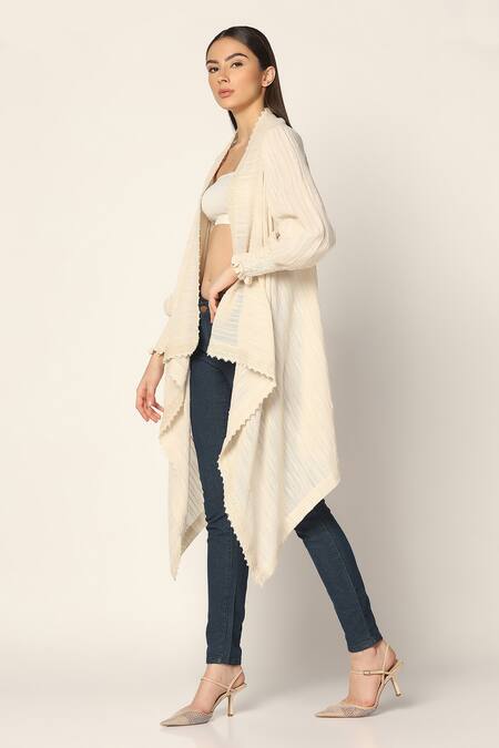 Two Sisters By Gyans Off White Cotton Lace Open Neck Stripe Embroidered Shrug Online at Aza Fashions Two Sisters By Gyans_Off White Cotton Lace Open Neck Stripe Embroidered Shrug_Online_at_Aza_Fashions