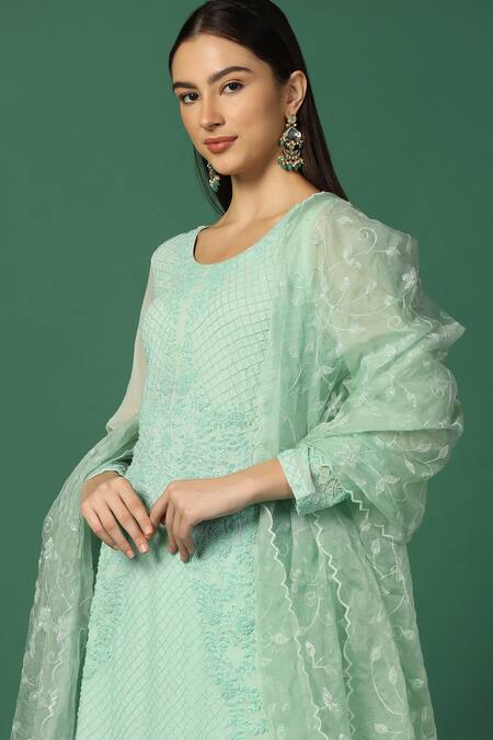 Buy Two Sisters By Gyans Green Georgette, Organza Embroidery, Sequins Round Resham Kurta Sharara Set Online at Aza Fashions Buy_Two Sisters By Gyans_Green Georgette, Organza Embroidery, Sequins Round Resham Kurta Sharara Set _Online_at_Aza_Fashions