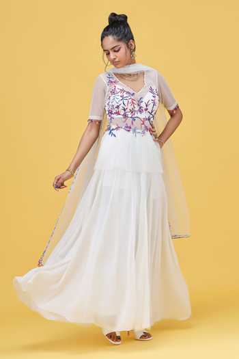 Raasa_Ivory Net, Georgette Sequin, Bead And Tulip Embroidered Peplum Kurta Sharara Set _Online_at_Aza_Fashions