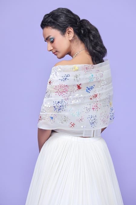 Raasa_Ivory Lehenga Georgette, Top Organza Gyan Embellished Draped And Tiered Set _at_Aza_Fashions