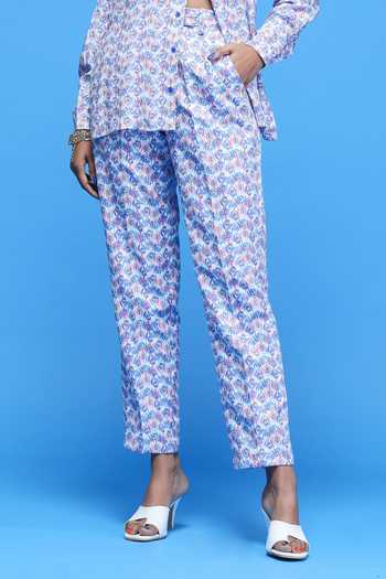 Raasa_Multi Color Crepe Tulip Print Collared Neck Shirt And Pant Set _Online_at_Aza_Fashions