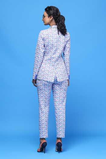 Raasa_Multi Color Crepe Tulip Print Notched Lapel Ulta Blazer And Pant Set _Online_at_Aza_Fashions