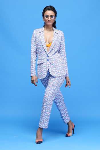 Buy_Raasa_Multi Color Crepe Tulip Print Notched Lapel Ulta Blazer And Pant Set _Online_at_Aza_Fashions