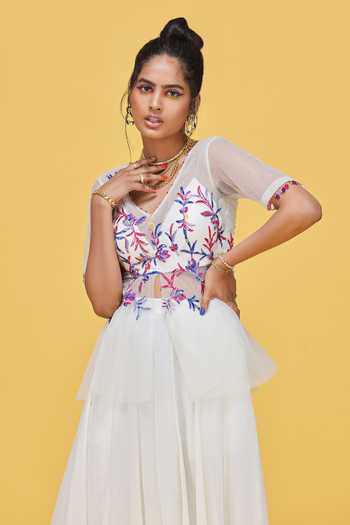 Raasa Ivory Net, Georgette Sequin, Bead And Tulip Embroidered Peplum Kurta Sharara Set at Aza Fashions Raasa_Ivory Net, Georgette Sequin, Bead And Tulip Embroidered Peplum Kurta Sharara Set _at_Aza_Fashions