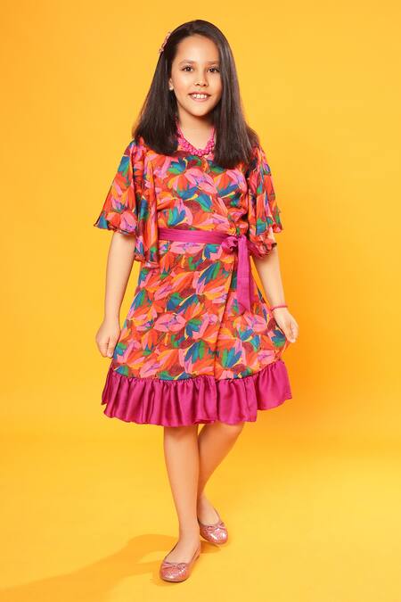 Littlecheer Multi Color Viscose, Satin Embroidery Floral Print Wrap Dress Online at Aza Fashions Littlecheer_Multi Color Viscose, Satin Embroidery Floral Print Wrap Dress _Online_at_Aza_Fashions