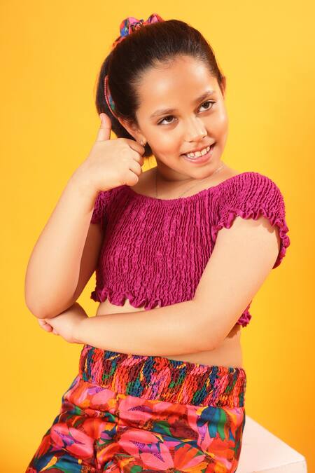 Buy Littlecheer Multi Color Cotton, Modal Crop Top And Floral Print Pant Set Online at Aza Fashions Buy_Littlecheer_Multi Color Cotton, Modal Crop Top And Floral Print Pant Set _Online_at_Aza_Fashions