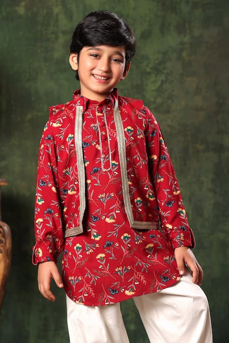 Buy N.B.F Fashion Boy's Lakhanvi Embroidery Work Kurta Pajama Set (7-8, Red)  at Amazon.in