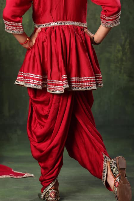 Shop Littlecheer Red Viscose, Chiffon Mirrors, Gota Work Embellished Kurta Patiala Salwar Set Online at Aza Fashions Shop_Littlecheer_Red Viscose, Chiffon Mirrors, Gota Work Embellished Kurta Patiala Salwar Set _Online_at_Aza_Fashions