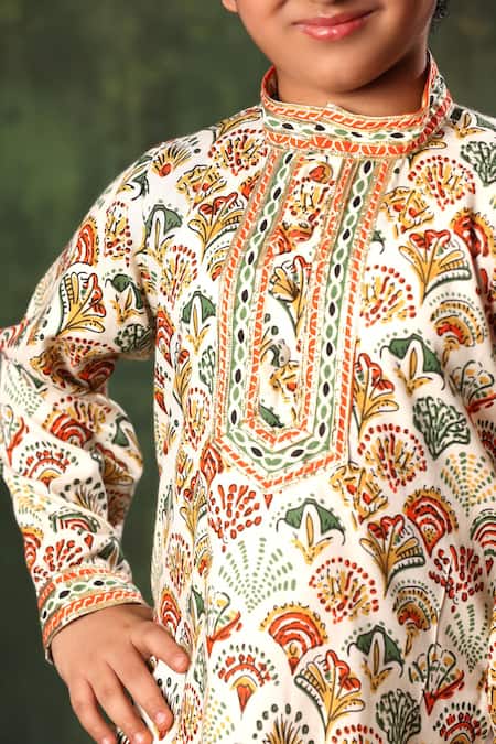 Shop_Littlecheer_Multi Color Viscose, , Satin Geometric Print Kurta And Pyjama Set _Online_at_Aza_Fashions