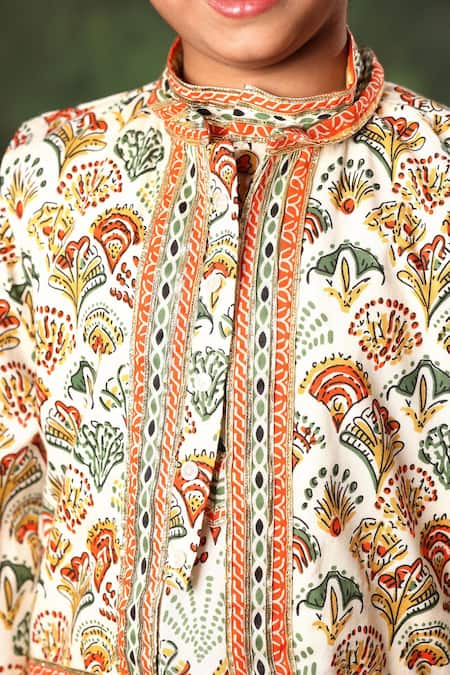 Littlecheer_Multi Color Viscose, , Geometric Print Nehru Jacket And Kurta Set _at_Aza_Fashions
