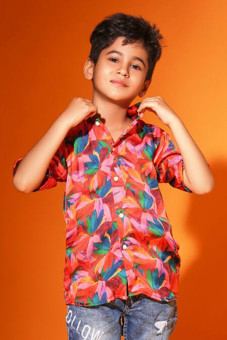 Littlecheer Multi Color Viscose, Satin Floral Print Classic Shirt Online at Aza Fashions Littlecheer_Multi Color Viscose, Satin Floral Print Classic Shirt _Online_at_Aza_Fashions
