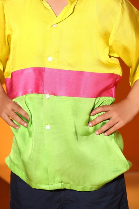 Buy Littlecheer Multi Color Viscose, Satin Front Buttoned Band Collar Shirt Online at Aza Fashions Buy_Littlecheer_Multi Color Viscose, Satin Front Buttoned Band Collar Shirt _Online_at_Aza_Fashions