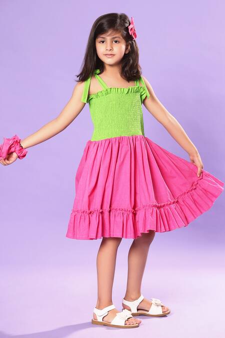 Littlecheer Multi Color Cotton, Poplin Blocked And Flared Dress Online at Aza Fashions Littlecheer_Multi Color Cotton, Poplin Blocked And Flared Dress _Online_at_Aza_Fashions