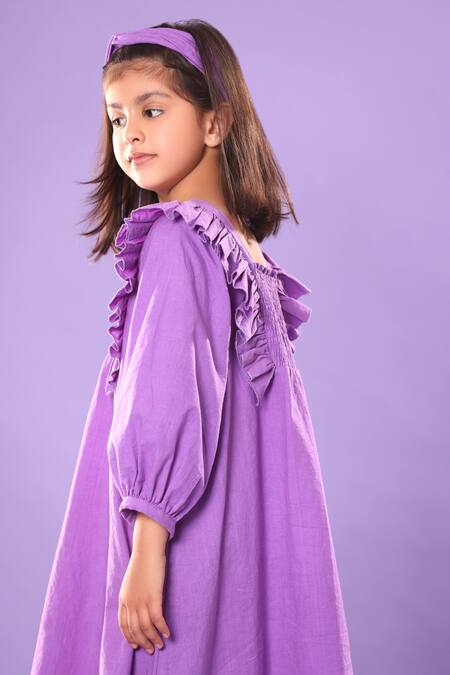 Littlecheer Purple Cotton Glass Neck A-line Dress Online at Aza Fashions Littlecheer_Purple Cotton Glass Neck A-line Dress _Online_at_Aza_Fashions