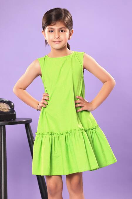 Littlecheer Green Cotton Ruffled And Tiered A-line Dress Online at Aza Fashions Littlecheer_Green Cotton Ruffled And Tiered A-line Dress _Online_at_Aza_Fashions