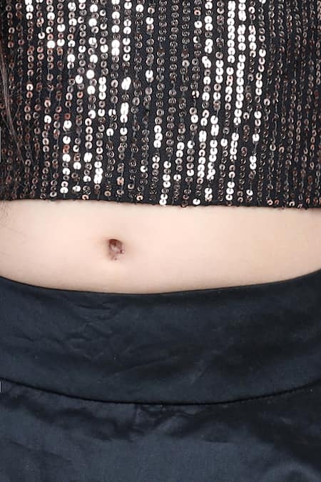 Buy_The Little Celebs_Black Silk, Net, Crepe Sequins Embroidered Blouse And Lehenga Set _Online_at_Aza_Fashions