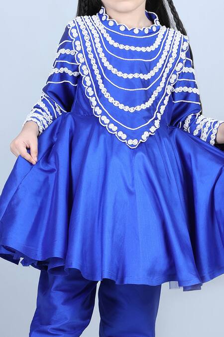 The Little Celebs Blue Silk, Crepe Pearls Embroidered Kurta And Pant Set at Aza Fashions The Little Celebs_Blue Silk, Crepe Pearls Embroidered Kurta And Pant Set _at_Aza_Fashions