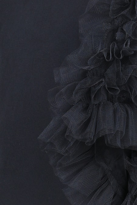 Buy_The Little Celebs_Black Crepe Short Dress With Frill Sleeves _Online_at_Aza_Fashions