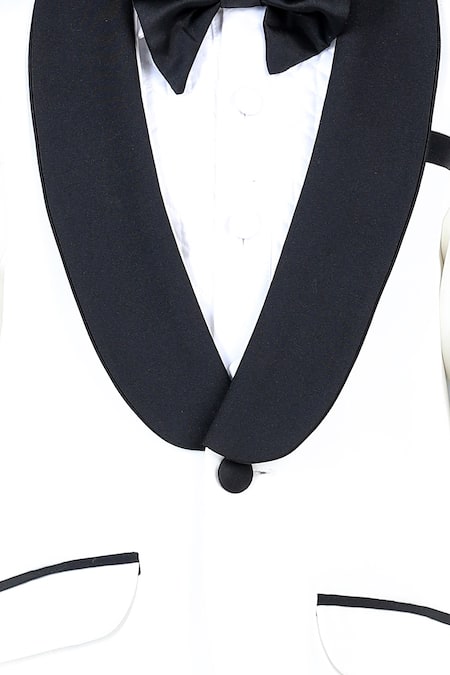 Buy_The Little Celebs_White Crepe, Satin Full Sleeved Tuxedo Set _Online_at_Aza_Fashions