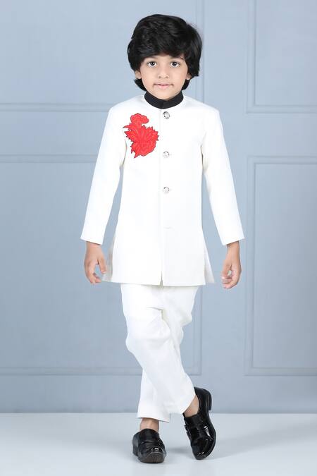 Buy The Little Celebs Cream Silk Embroidery Bandhgala Coat And Pant Set Online at Aza Fashions Buy_The Little Celebs_Cream Silk Embroidery Bandhgala Coat And Pant Set _Online_at_Aza_Fashions