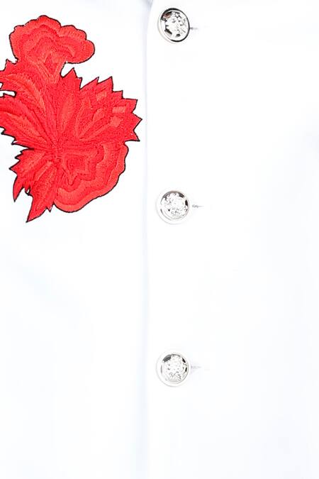 Buy_The Little Celebs_White Crepe, Satin Embroidery Thread Achkan And Pant Set _Online_at_Aza_Fashions